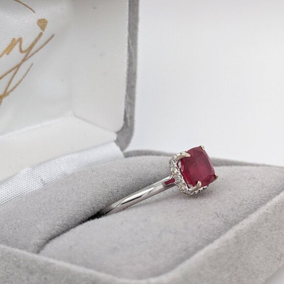 1.74cts Madagascar Ruby Ring in Solid 14K Gold with Natural Diamond Halo - Picture 5 of 9